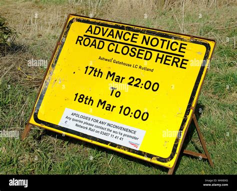 Network Rail Advance Notice Of Road Closure Stock Photo Alamy