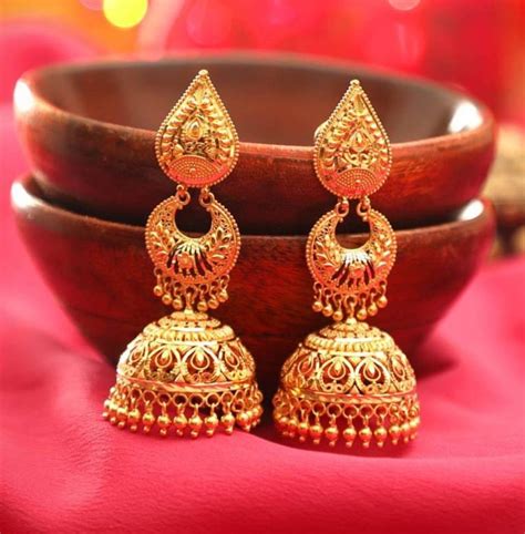 Pretty Gold Dangler Gold Jhumka Earrings Gold Bridal Earrings Pearl