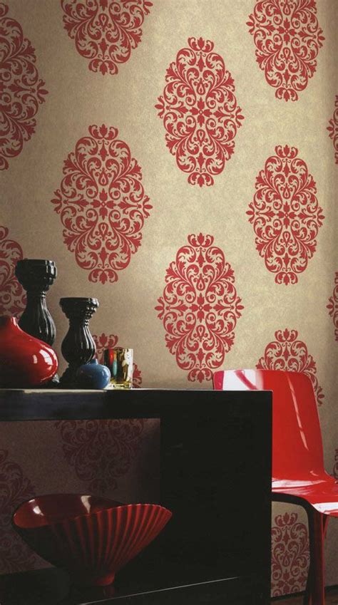 Red Dimensional Damask Wallpaper 09pan Dining