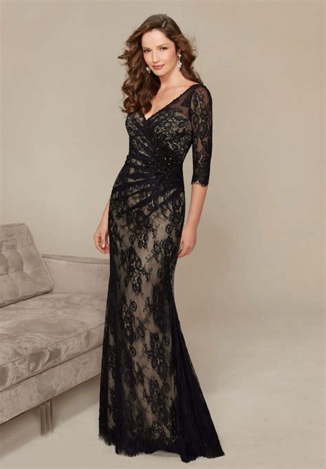 34 Long Sleeve Long Mermaid Black Lace Evening Mother Of The Bride Dress