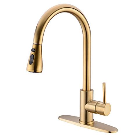 Brushed brass kitchen faucet should have a tougher finish to complement your decor (chrome is durable and very easy to clean). TRUSTMI Single Handle High Arc Brushed Gold Brass Pull out ...