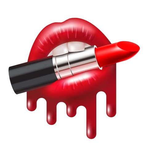 Premium Vector Red Lipstick In The Open Mouth With Glossy Melted Lips