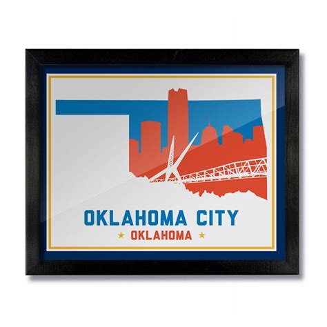 Okc Oklahoma Skyline Print Light Basketball Vintage Artwork Unique