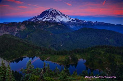Sunset Alpenglow With Mt Rainier Towering Over Eunice Lake And M By