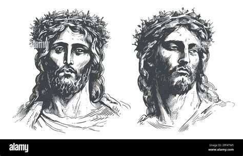 Jesus Portrait Crown Of Thorns Stock Vector Images Alamy