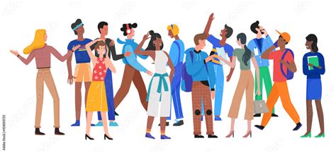 Crowd Of People Walk Together Trendy Society Concept Vector