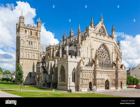 Exeter Cathedral Exterior And Cathedral Green Exeter Devon England Uk