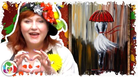 How To Paint Girl Walking In The Rain Red Umbrella Diy Art Lesson