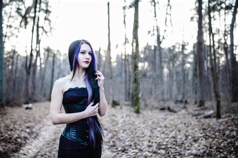 Portrait Of The Gothic Woman In The Dark Forest Stock Photo Image Of