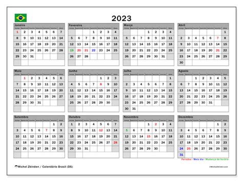 Calendário 2023 para imprimir Brasil DS Michel Zbinden BR