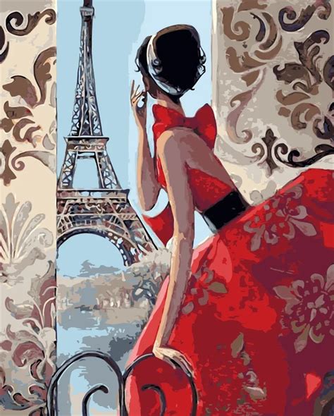 France Girl Lady Under Eiffel Tower Decor Digital Painting Picture By