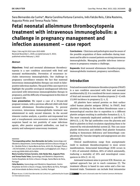 PDF Fetal Neonatal Alloimmune Thrombocytopenia Treatment With