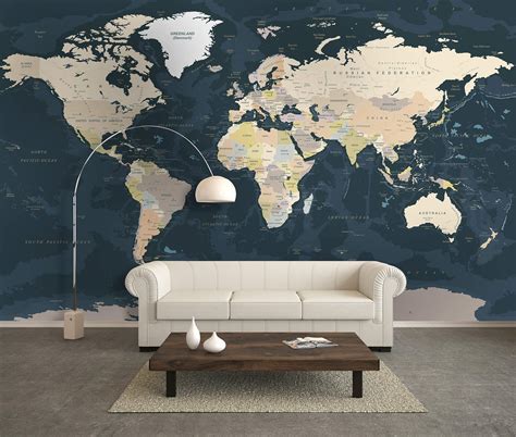 Murwall Map Wallpaper Dark Political World Map Wall Mural Large Maps