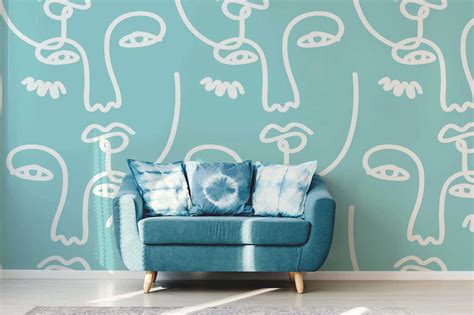 Blue Abstract Faces 2 Wall Mural Abstract Wallpaper Eazywallz
