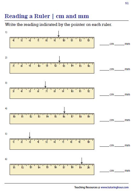 Reading Rulers In Centimeters And Millimeters Measurement Worksheets