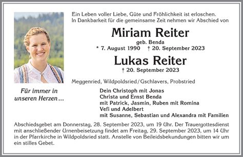 Traueranzeigen von Miriam Reiter Allgäuer Zeitung