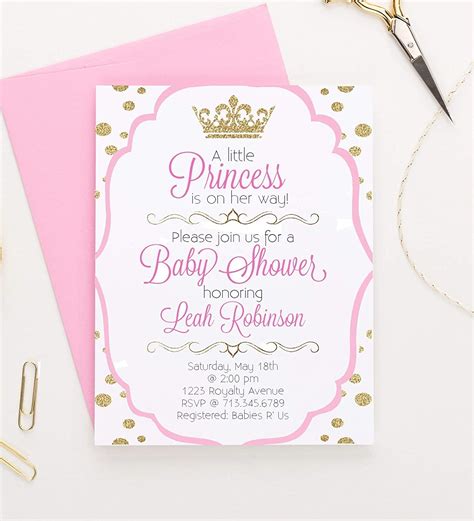 Custom Printed Watercolor Pink Floral Crown Royal Princess Baby Shower