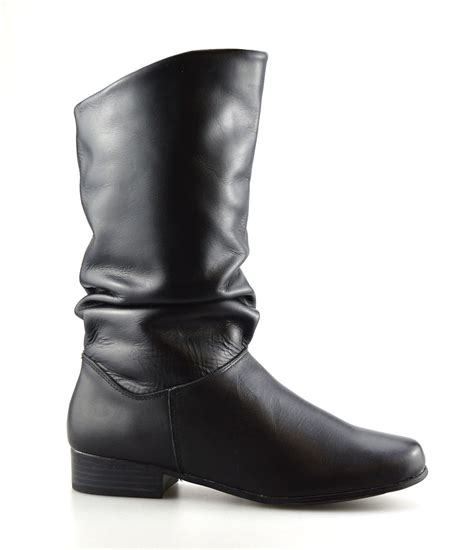 Ladies Womens New Leather Mid Calf Low Flat Heel Slouch Riding Boots