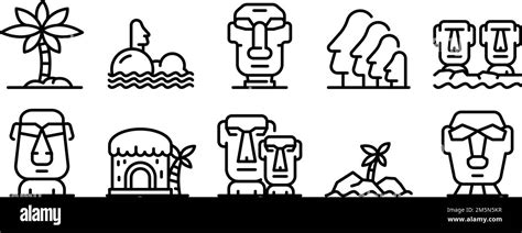 Easter Island Icons Set Outline Set Of Easter Island Vector Icons For
