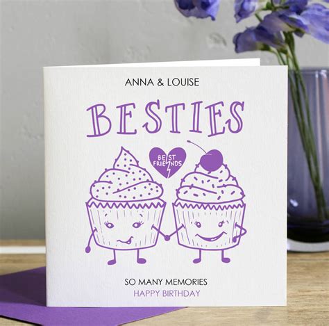 Comes with color coordinated envelope. best friend birthday card 'besties' by lisa marie designs | notonthehighstreet.com