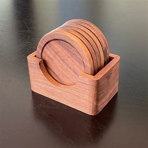 Handmade Walnut Wood Coasters And Holder Set Of 6 Coasters Etsy