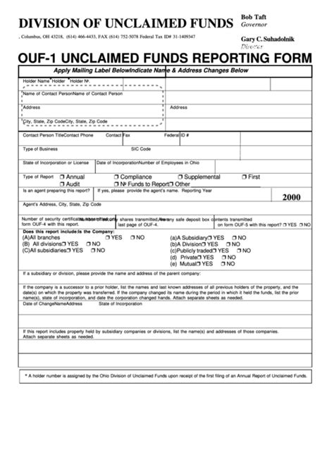 Form Ouf 1 Unclaimed Funds Reporting Form 2000 Printable Pdf Download