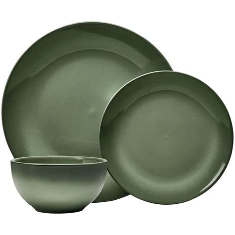 Mainstays Painters Ombre 12 Piece Kale Green Stoneware Dinnerware Set