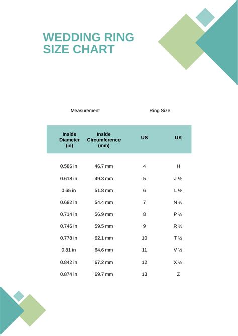 Wedding Ring Size Chart In Pdf Download