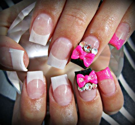 Pink 3d Bow Acrylic Nails Bow Nail Designs Nail Designs Diamond Nails