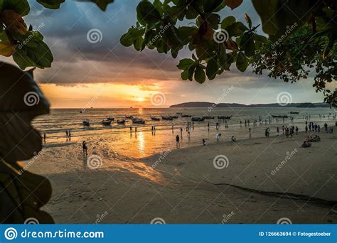 Beach Of Ao Nang Thailand At Sunset Editorial Stock Image Image Of
