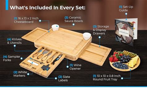 Smirly Cheese Board And Knife Set 16 X 13 X 2 Inch Wood Charcuterie