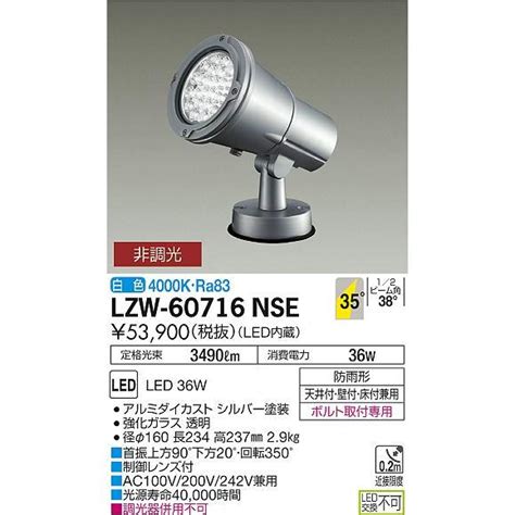大光電機 LZW 60716NSE アウトドアライト LEDハイパワースポットライト LZ4 CDM T70W相当 35 非調光 防雨形