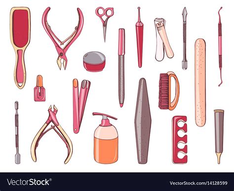 Manicure Equipment Set Collection Different Tool Vector Image
