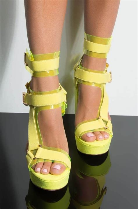 Front View Dont Panic Heeled Sandal In Neon Yellow Sandals Heels