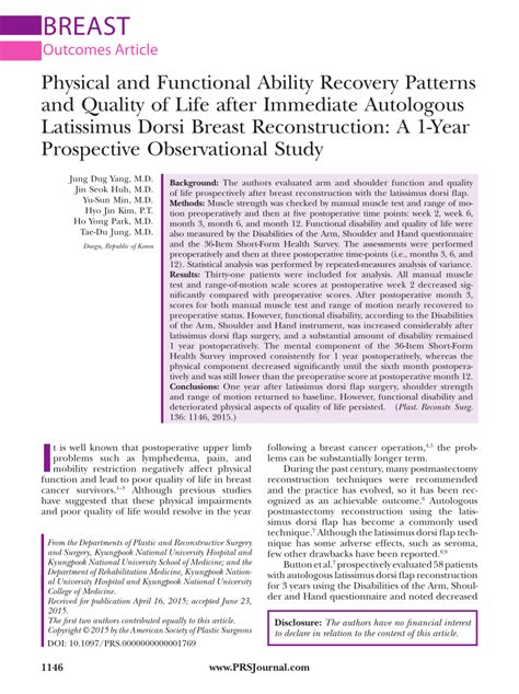 Pdf Physical And Functional Ability Recovery Patterns And Quality Of Life After Immediate