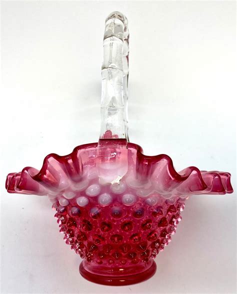 Fenton Cranberry Basket Hobnail Opalescent Glass Vintage Etsy