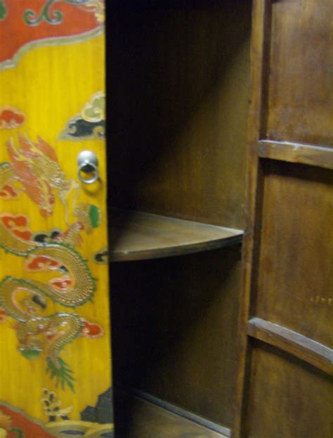 Oriental Corner Cabinet Hand Painted Tibetian Lacquer On Doors And