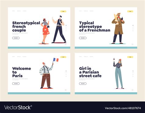 French Stereotypes And Traditions Set Of Landing Vector Image