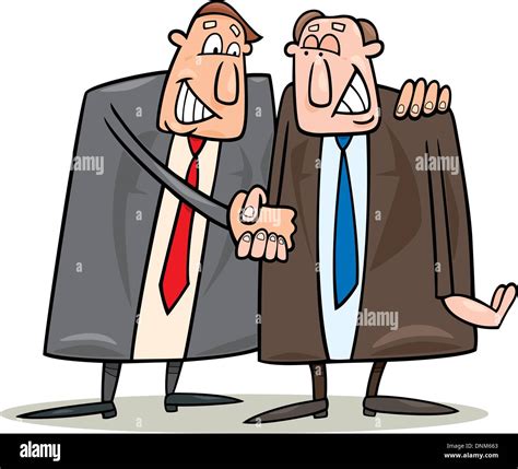 Cartoon Illustration Of Two Politicians Shaking Hands For Agreement