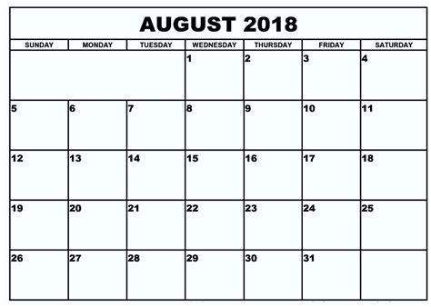 August 2018 Calendar Template Oppidan Library
