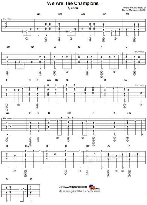 Song 2 also features some very common chords. We Are The Champions, Queen - easy acoustic guitar tab ...