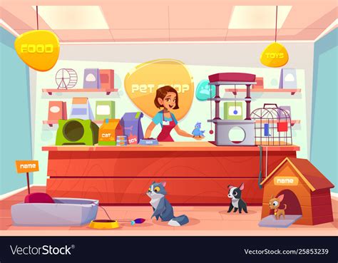 Buying Animals In Pet Store Cartoon Concept Vector Image