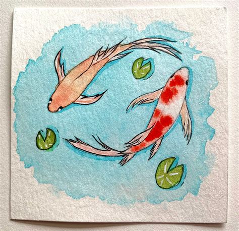 Mini Watercolor Koi Fish Paintings Original Mini Fish Etsy
