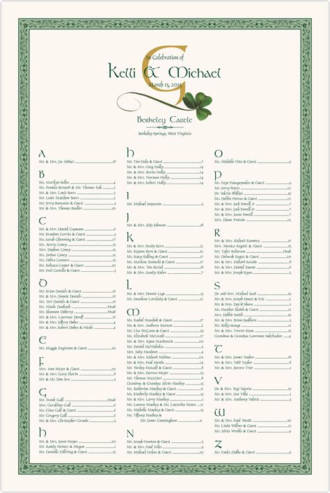 Celtic And Irish Wispy Shamrock Wedding Seating Chart Documents And