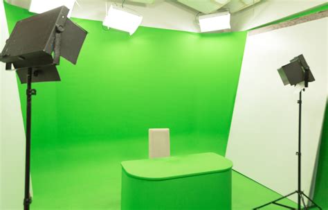 Modern Tv Studio Green Screen Chroma Key Background With Camera And