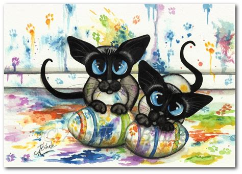 Siamese Cat Double Trouble Easter Egg Painting Art Prints By Etsy