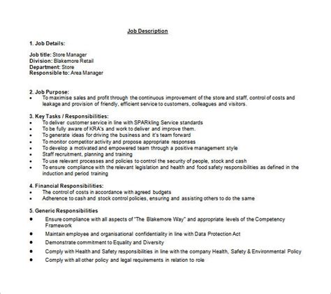 Store Manager Job Description Template 7 Free Word Pdf Format Download
