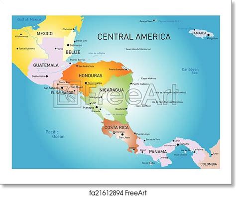 Free Art Print Of Central America Map Vector Color Central America Map
