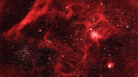Download Wallpaper 2048x1152 Nebula Stars Space Glow Red Ultrawide