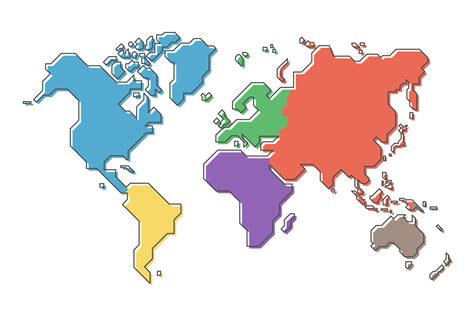World Map With Multicolor Continent And Modern Simple Cartoon Line